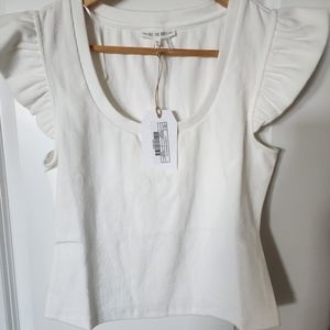 Free the Roses rib knit ruffle sleeve top